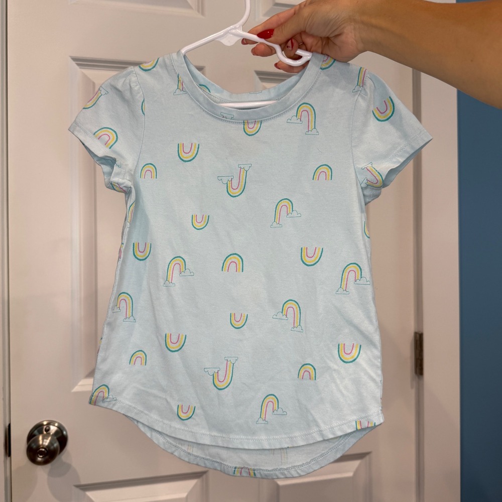 Cat & Jack Girls Light Blue Rainbow Print Short Sleeve T-Shirt Size 5T